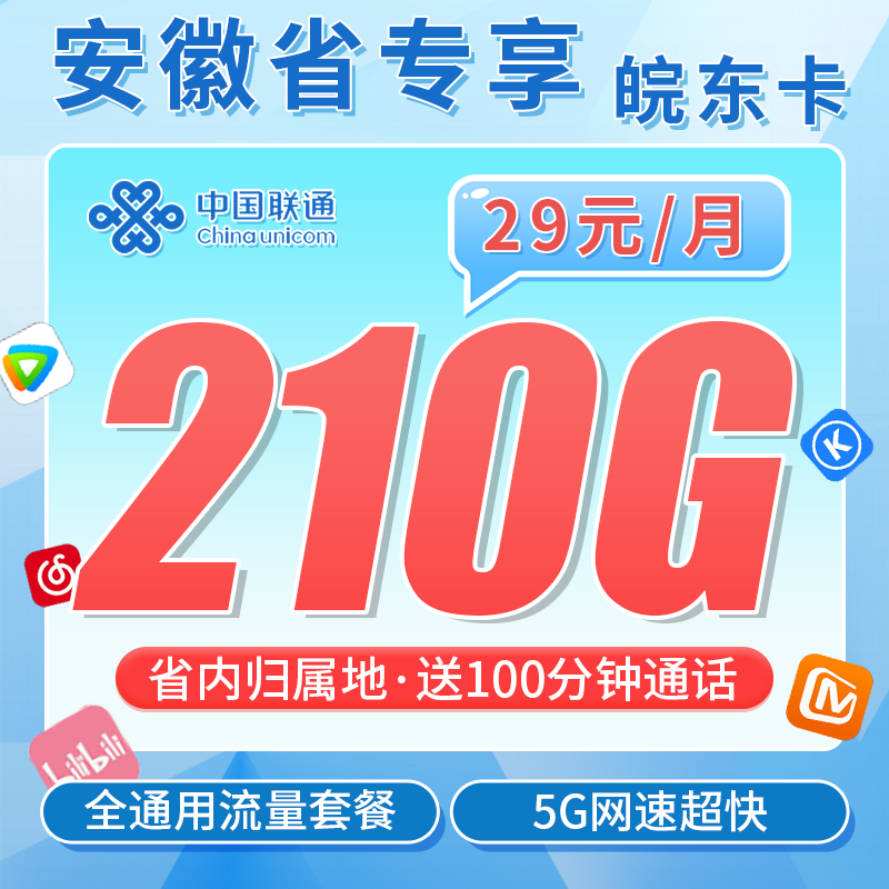 安徽联通皖东卡套餐详情